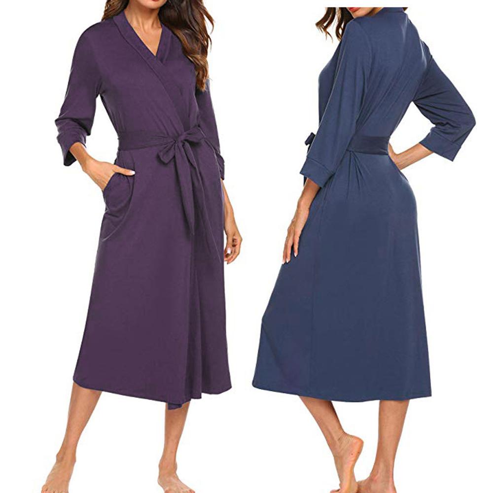 2019 Summer Sexy Women Robes Cotton Lightweight Long RobeSoft Sleepwear V-Neck Loungewear party bathrobe bridesmaid robes