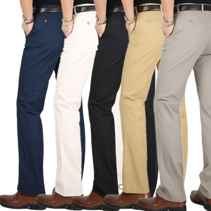 Spring Summer thin Suit Pants men middle-aged cotton slacks High waist straight Loose Solid Business casual pants father dad