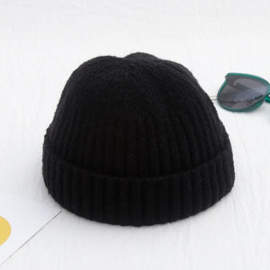 Unisex Winter Ribbed Knitted Cuffed Short Melon Cap Solid Color Skullcap Baggy Retro Ski Fisherman Docker Beanie Hat Slouchy