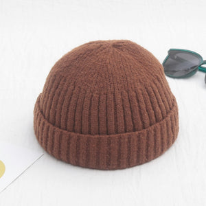 Unisex Winter Ribbed Knitted Cuffed Short Melon Cap Solid Color Skullcap Baggy Retro Ski Fisherman Docker Beanie Hat Slouchy