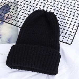 2019 New Winter Solid Color Wool Knit Beanie Women Fashion Casual Hat Warm Female Soft Thicken Hedging Cap Slouchy Bonnet Ski