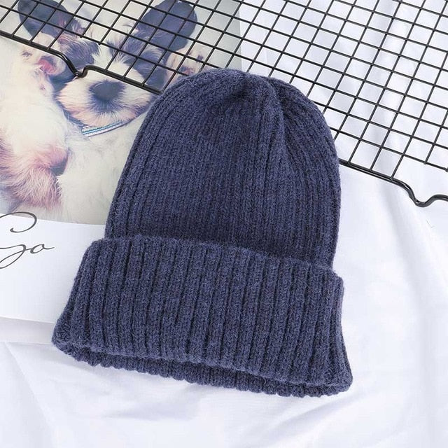 2019 New Winter Solid Color Wool Knit Beanie Women Fashion Casual Hat Warm Female Soft Thicken Hedging Cap Slouchy Bonnet Ski