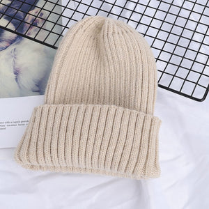 2019 New Winter Solid Color Wool Knit Beanie Women Fashion Casual Hat Warm Female Soft Thicken Hedging Cap Slouchy Bonnet Ski