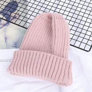 2019 New Winter Solid Color Wool Knit Beanie Women Fashion Casual Hat Warm Female Soft Thicken Hedging Cap Slouchy Bonnet Ski