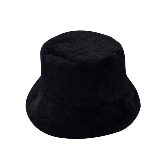 Faux Fur Winter Bucket Hat For Women Girl Fashion  Solid Thickened Soft Warm Fishing Cap Outdoor Vacation Hat Cap Lady Panama