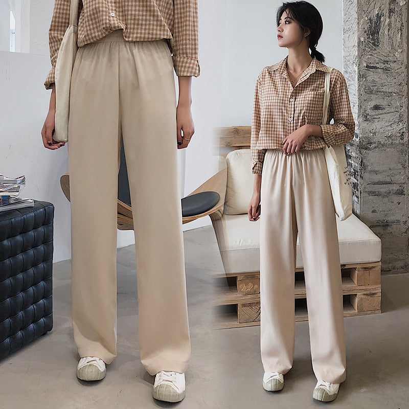 Summer trousers women's thin style slacks draping wide leg pants straight leg high waist pants loose new style mopping pants ela