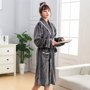 Thicken Warm Couple Flannel Robe Winter Long Sleeve Bathrobe Sexy V-Neck Women Men Nightgown Lounge Sleepwear Home Clothes