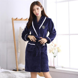 Thicken Warm Couple Flannel Robe Winter Long Sleeve Bathrobe Sexy V-Neck Women Men Nightgown Lounge Sleepwear Home Clothes