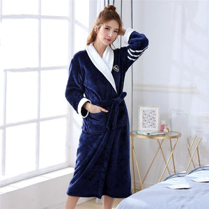 Thicken Warm Couple Flannel Robe Winter Long Sleeve Bathrobe Sexy V-Neck Women Men Nightgown Lounge Sleepwear Home Clothes