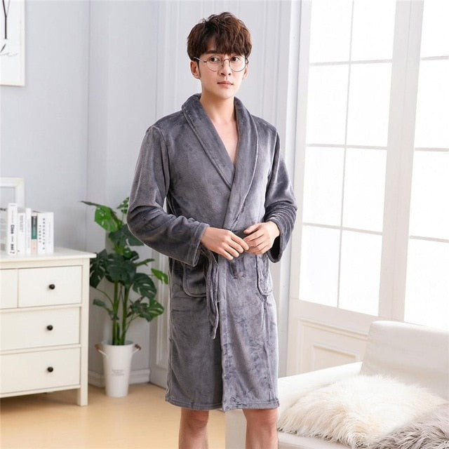 Thicken Warm Couple Flannel Robe Winter Long Sleeve Bathrobe Sexy V-Neck Women Men Nightgown Lounge Sleepwear Home Clothes