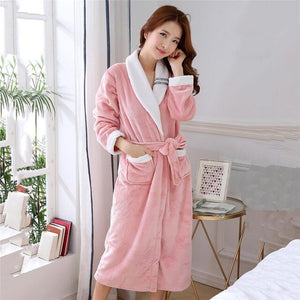 Thicken Warm Couple Flannel Robe Winter Long Sleeve Bathrobe Sexy V-Neck Women Men Nightgown Lounge Sleepwear Home Clothes