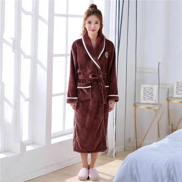 Thicken Warm Couple Flannel Robe Winter Long Sleeve Bathrobe Sexy V-Neck Women Men Nightgown Lounge Sleepwear Home Clothes