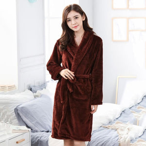 Thicken Warm Couple Flannel Robe Winter Long Sleeve Bathrobe Sexy V-Neck Women Men Nightgown Lounge Sleepwear Home Clothes