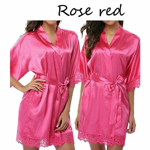 THEFOUND Women Night Gown Satin Robe Bathrobe Satin Nightgown Halt Sleeve Pajamas Lingerie Night Mini Dress Lace Sexy Sleepwear