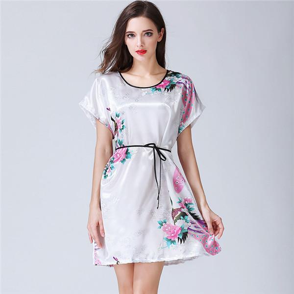 Large Size XXXL Female Robe Kimono Bathrobe Gown With Belt Print Flower Sleepwear Sexy Nightgown Nightwear Lady Wedding Gift