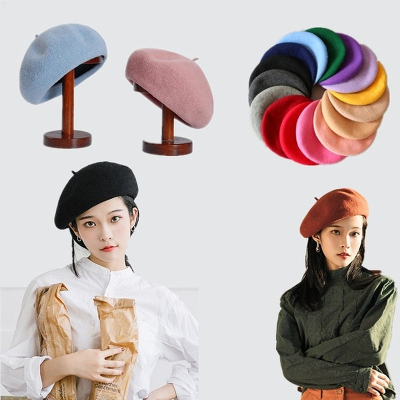 French Style Vintage Plain Beret Cap Beanie Hat Unisex Women Girls Wool Warm Winter Hat Beret Femme Hats Caps