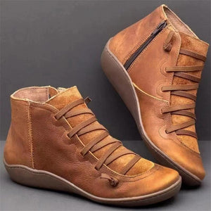 Women's PU Leather Ankle Boots Women Autumn Winter Cross Strappy Vintage Women Punk Boots Flat Ladies Shoes Woman Botas Mujer