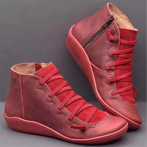 Women's PU Leather Ankle Boots Women Autumn Winter Cross Strappy Vintage Women Punk Boots Flat Ladies Shoes Woman Botas Mujer