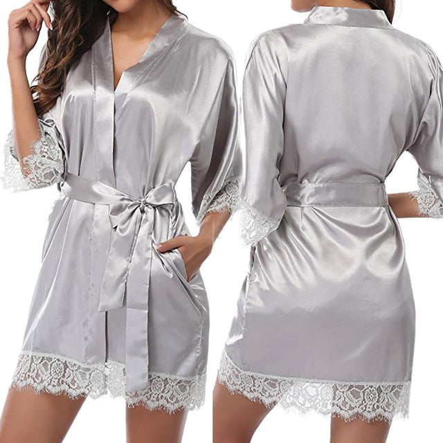 Women Nightwear Sleepwear Lingerie Sexy Satin Night Lace Bathrobe Wedding Bride Bridesmaid Robes Dressing Gown Nightdress 2019