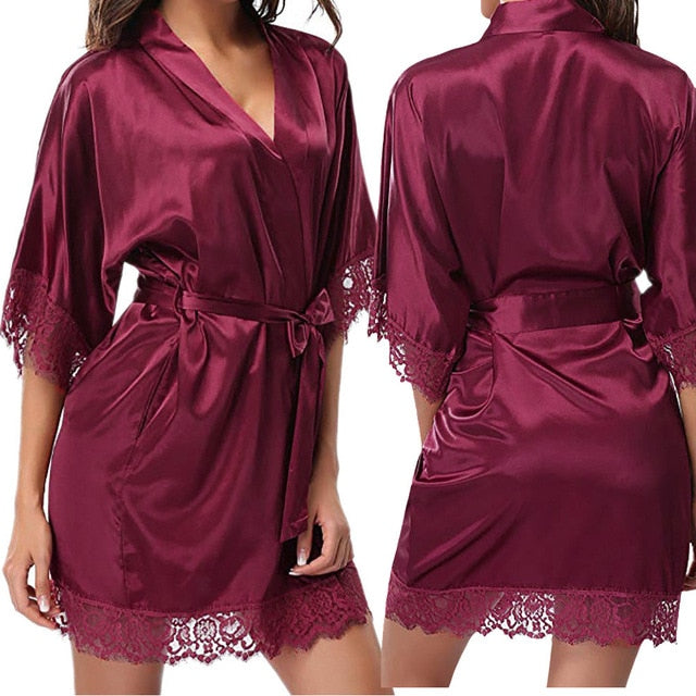 Women Nightwear Sleepwear Lingerie Sexy Satin Night Lace Bathrobe Wedding Bride Bridesmaid Robes Dressing Gown Nightdress 2019