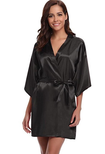 RB032 2018 New Silk Kimono Robe Bathrobe Women Silk Bridesmaid Robes Sexy Navy Blue Robes Satin Robe Ladies Dressing Gowns