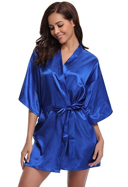 RB032 2018 New Silk Kimono Robe Bathrobe Women Silk Bridesmaid Robes Sexy Navy Blue Robes Satin Robe Ladies Dressing Gowns