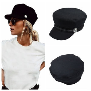 Fashion black Hat Winter Cap Wool Hat Women Button Cap Casual Street wear rope flat Cap Elegant Solid Autumn