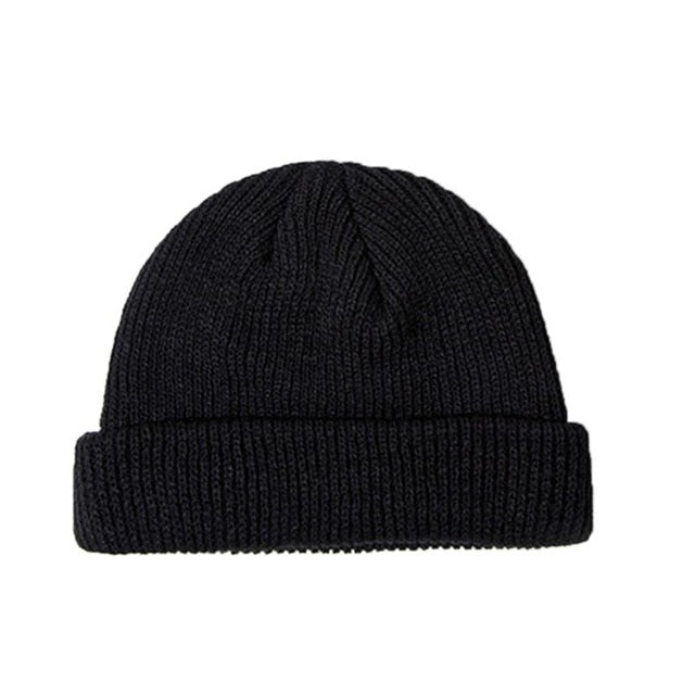 Unisex Winter Ribbed Knitted Cuffed Short Melon Cap Solid Color Skullcap Baggy Retro Ski Fisherman Docker Beanie Hat Slouchy