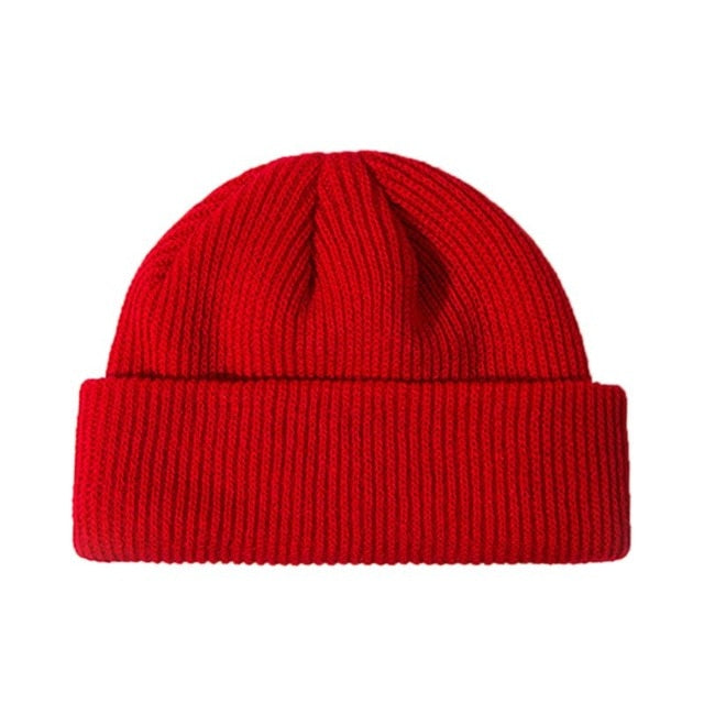 Unisex Winter Ribbed Knitted Cuffed Short Melon Cap Solid Color Skullcap Baggy Retro Ski Fisherman Docker Beanie Hat Slouchy