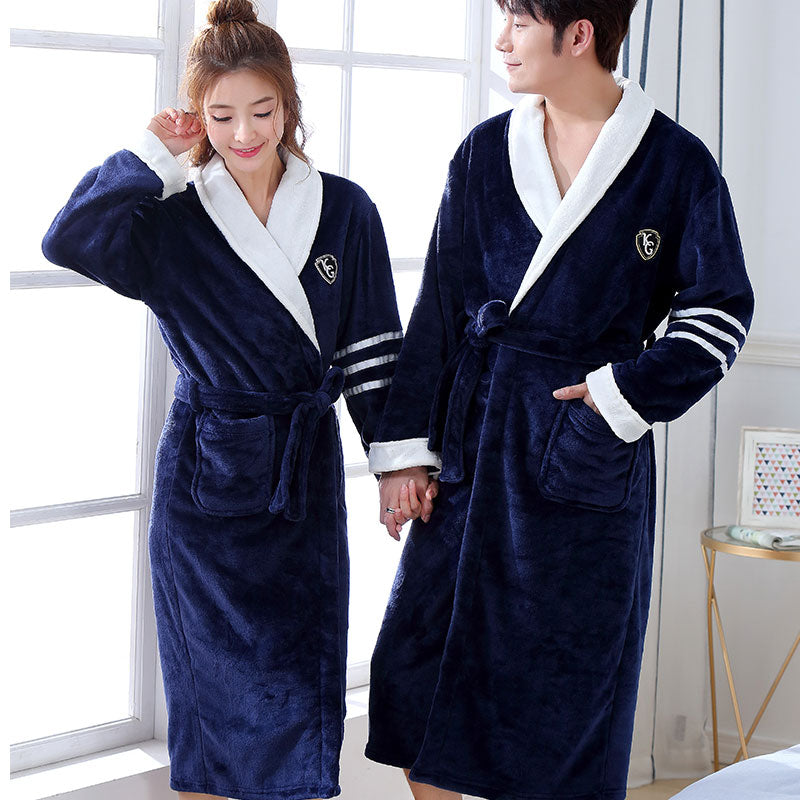 Thicken Warm Couple Flannel Robe Winter Long Sleeve Bathrobe Sexy V-Neck Women Men Nightgown Lounge Sleepwear Home Clothes