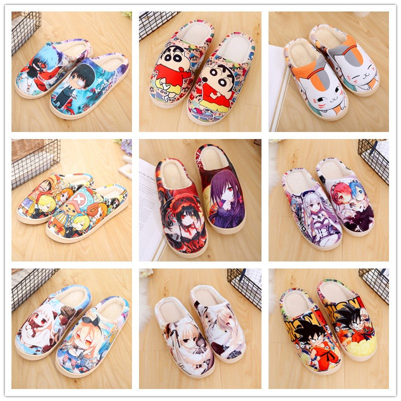 Unisex lovely Home Slippers Warm Cartoon Anime ONE PIECE Pokemon Warm Shoes Cosplay Cartoon Cotton slippers shoes Winter.