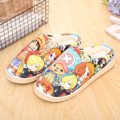 Unisex lovely Home Slippers Warm Cartoon Anime ONE PIECE Pokemon Warm Shoes Cosplay Cartoon Cotton slippers shoes Winter.