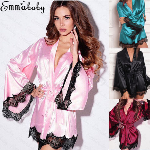 Women Sexy Lingerie Sleepwear Babydoll G-string Underwear Satin Silk Kimono Robe Dressing Gown Wedding Night Dress Bathrobe new