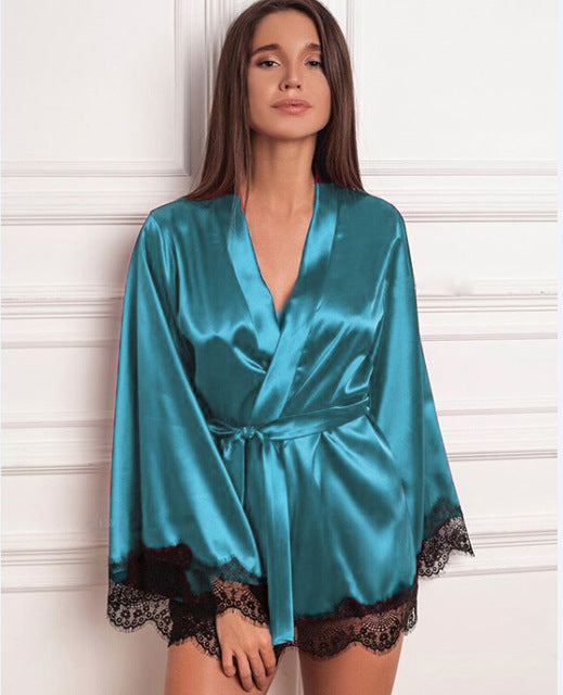 Women Sexy Lingerie Sleepwear Babydoll G-string Underwear Satin Silk Kimono Robe Dressing Gown Wedding Night Dress Bathrobe new