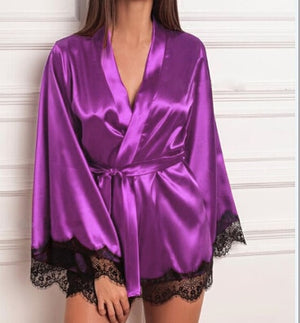 Women Sexy Lingerie Sleepwear Babydoll G-string Underwear Satin Silk Kimono Robe Dressing Gown Wedding Night Dress Bathrobe new