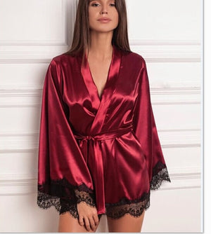 Women Sexy Lingerie Sleepwear Babydoll G-string Underwear Satin Silk Kimono Robe Dressing Gown Wedding Night Dress Bathrobe new